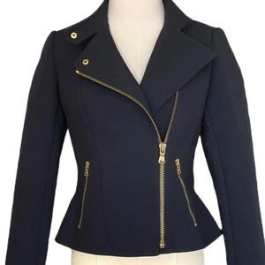 Ann Taylor motor-style bomber jacket in navy blue